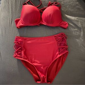 Red / Maroon High Waisted Bikini